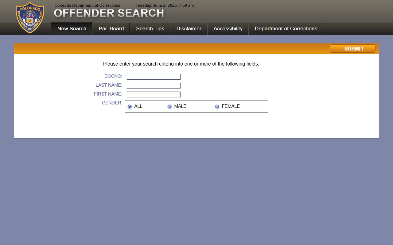 CDOC search option for Jackson County inmate population after sentencing